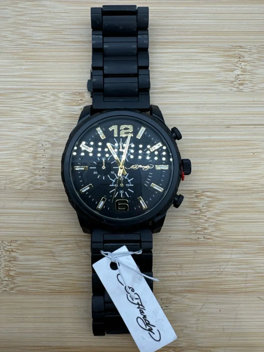 Ed Hardy Men's Matte Black Metal Bracelet Watch 50mm Gift Set